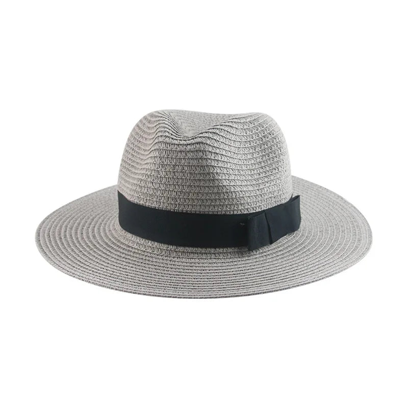 Women's black ribbon Panama straw hat for spring and summer sun protection by HSF Marketplace