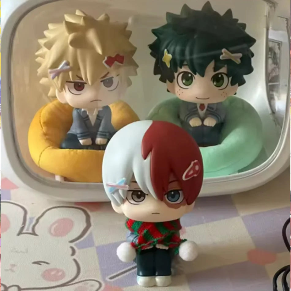 Anime Nendoroid collectible figures of Bakugou, Midoriya, Todoroki, and Toga for kids' play