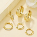 Three pairs of gold-plated stainless steel crystal zirconia hoop earrings for women, simple circle design