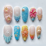 24-piece pink flower almond press-on false nails, kawaii wearable stick-on nail tips by HSF Marketplace