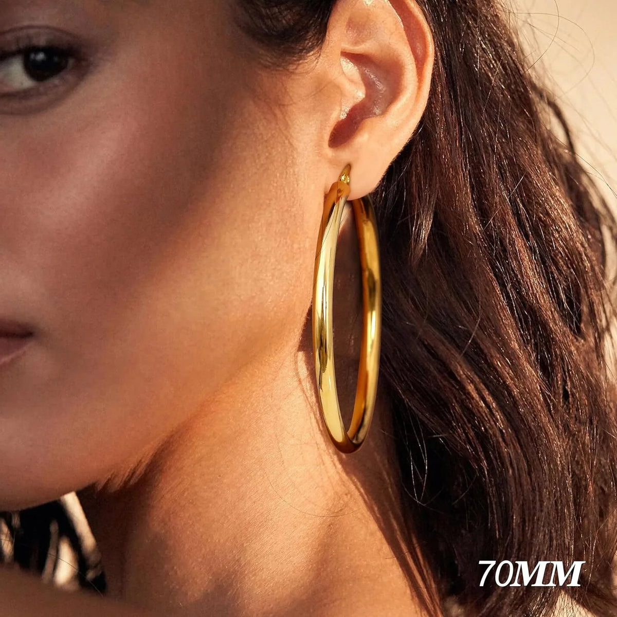 14K chunky gold plated hoop earrings with 925 sterling silver posts, hollow tube design, lightweight and hypoallergenic