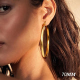14K chunky gold plated hoop earrings with 925 sterling silver posts, hollow tube design, lightweight and hypoallergenic