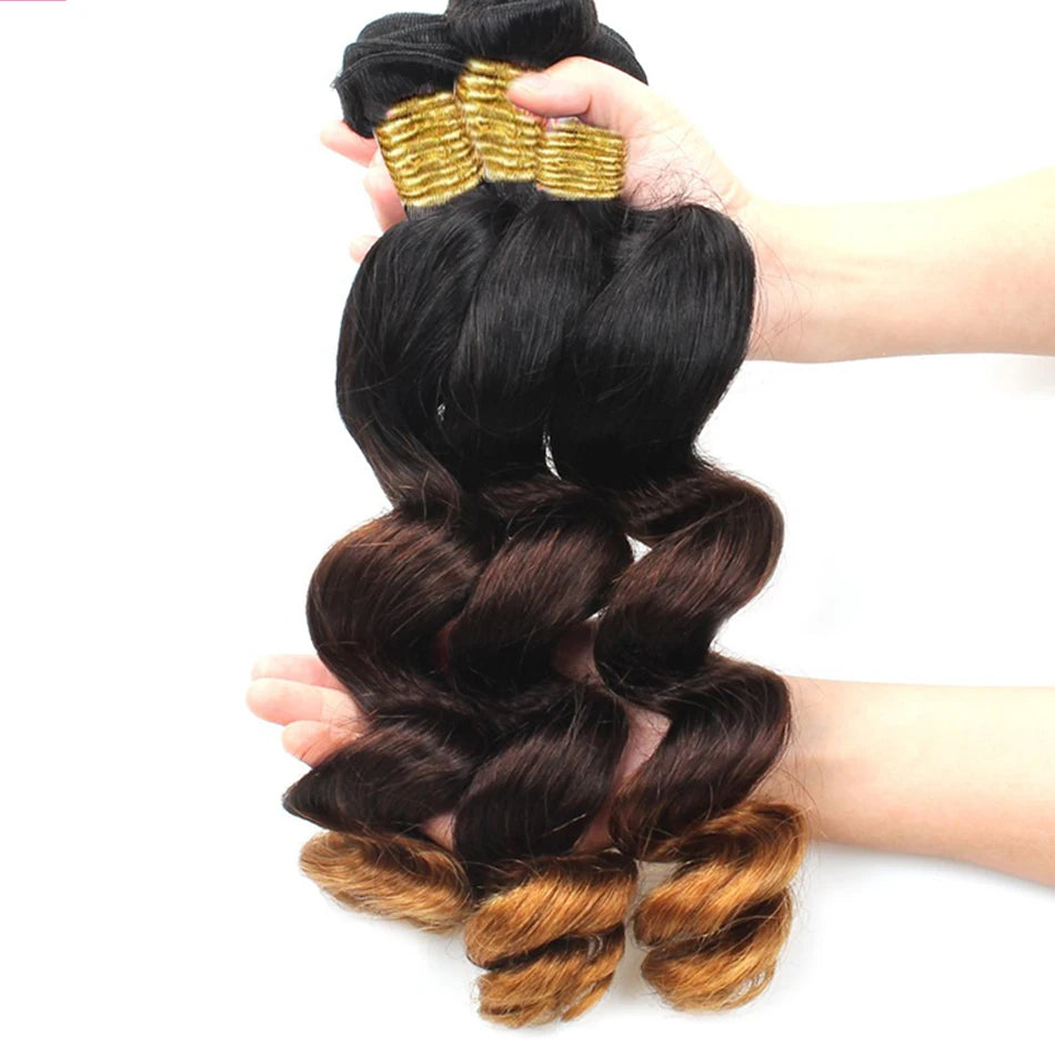 DreamDiana 10A Loose Wave Bundles with Closure Wet and Wavy Brazilian Ocean Wave 100% Human Hair 3 Bundles with 4x4 Lace Closure