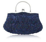 Women's beaded embroidered clutch purse with shoulder chain, small evening tote bag for wedding and party occasions.