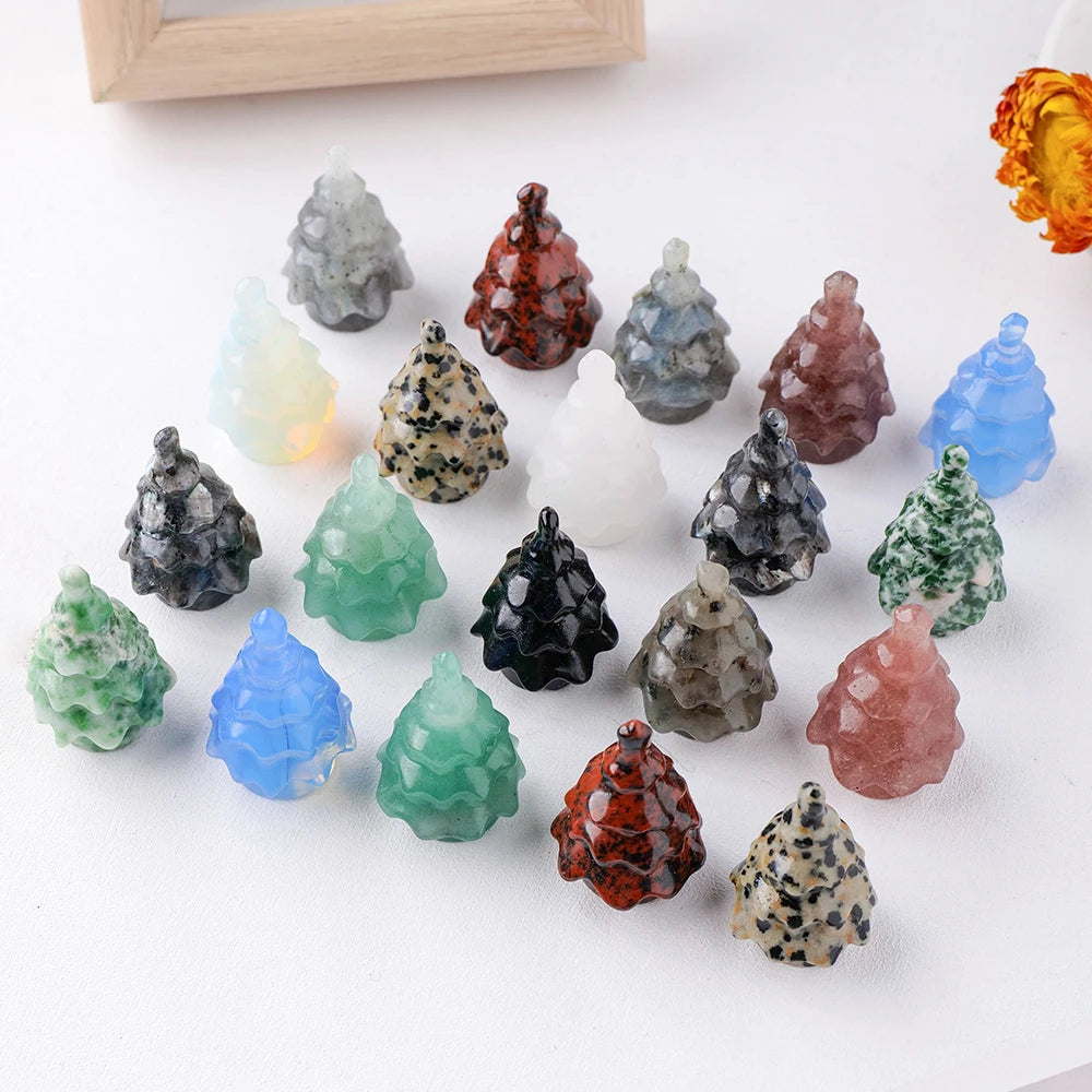 Natural Gemstone Carving Crystal Crafts  Christmas Tree Statue Home Decoration Minerals Reiki Gift Party Room Decor