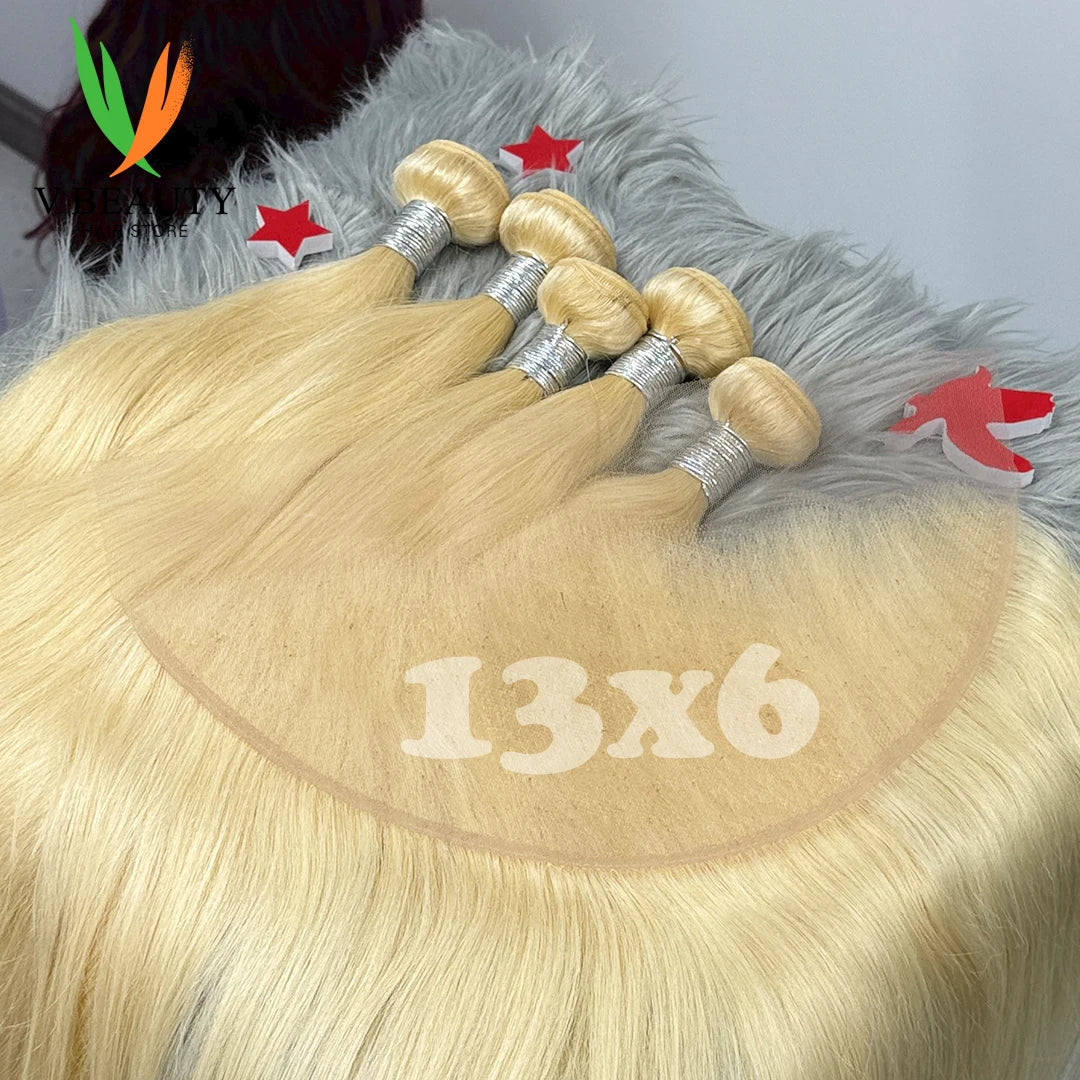 #613 Colored Straight Human Hair Bundles Blonde Closure 1/2/3/4 PCS 100% Vietnamese Remy Human Hair Weave Extensions