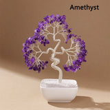 1pc Natural Crystal Tree with Chakra Stones: Money Tree on White Ceramic Bowl, Copper Wire Design for Feng Shui & Yoga Home Deco