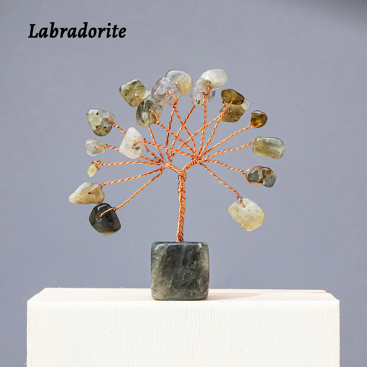 1pc Natural Gemstone Crystal Chakela Lucky Tree With Block Base Home Office Desk Living Room Crystal Decor Mini Sized Home