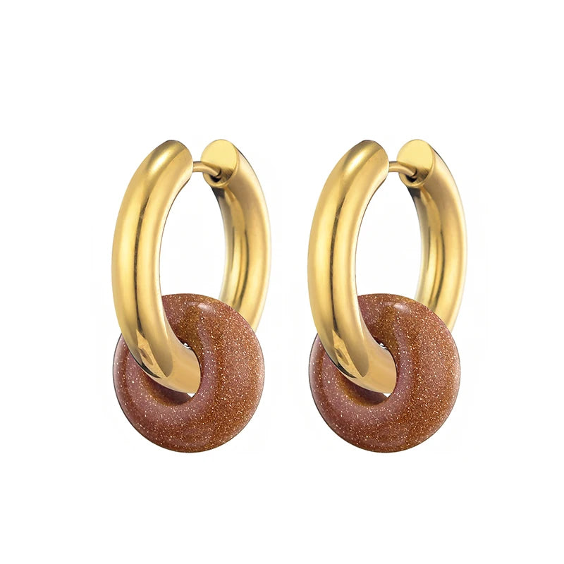 Classic fashion turquoise round bead hoop earrings with 3mm stainless steel hoops for women