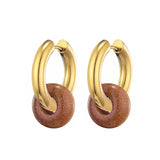 Classic fashion turquoise round bead hoop earrings with 3mm stainless steel hoops for women