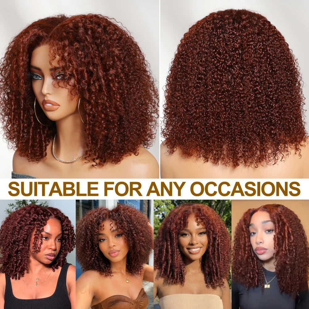 Reddish brown glueless kinky curly human hair wig by HSF Marketplace