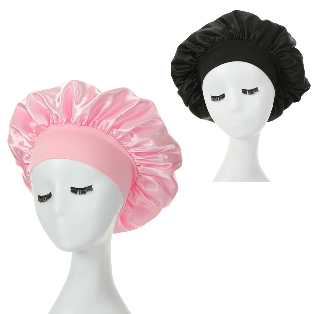 2-pack wide brim satin bonnets with elastic bands for women by HSF Marketplace