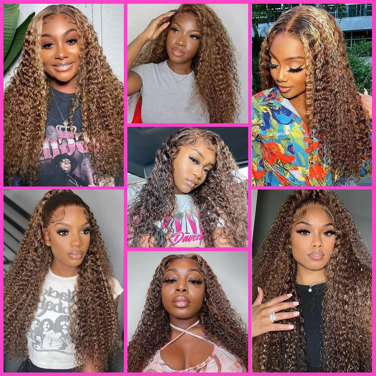 4/27 Colored Highlight Deep Wave Ombre Deep Wave 13X4 HD Lace Frontal Wig Human Hair Wigs Honey Blonde  For Women 250% Density 427 99J Burgundy 13x4 Human Hair Wig DEEP Wave Lace Frontal Wig Glueless Lace Front Human Hair Wig