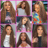 4/27 Colored Highlight Deep Wave Ombre Deep Wave 13X4 HD Lace Frontal Wig Human Hair Wigs Honey Blonde  For Women 250% Density 427 99J Burgundy 13x4 Human Hair Wig DEEP Wave Lace Frontal Wig Glueless Lace Front Human Hair Wig