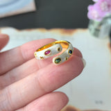 925 Sterling Silver Open Finger Ring Golden Enamel Donut Dazzling Geometric Punk For Women Jewelry Gift Dropship Wholesale