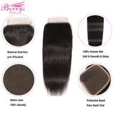Berrys Fashion Straight 3 Bundles With 6x6 Lace Closure Brazilian Virgin Hair 10-28in Nature Color 100% Human Hair 5x5 Lace