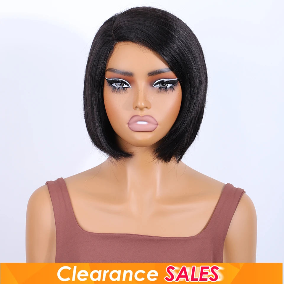 Rebecca short bob side-part straight Brazilian human hair wig in a natural bob style