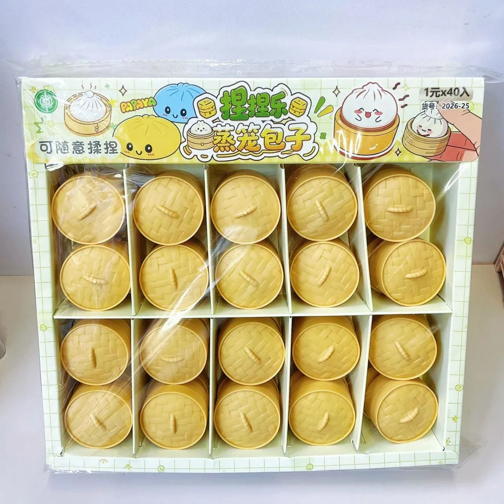 Soft Cute Mini Dumplings Squishy With Steamer Food Shape Squishy Crystal Bun Squeezable Pinch Fidget Sensory Toy Kids Toy