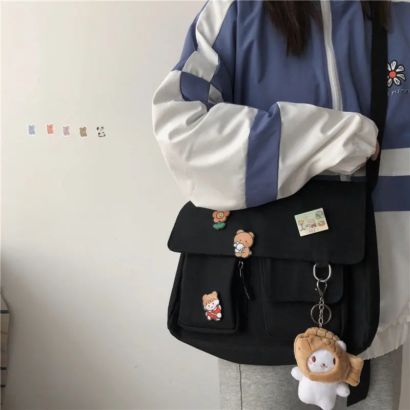 Women’s printed canvas messenger bag from HSF Marketplace, casual shoulder bag with a sweet pattern and versatile crossbody style.
