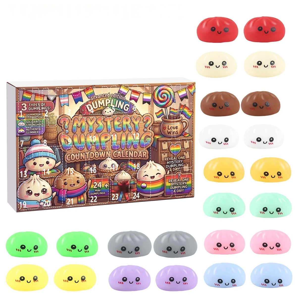 2026 Christmas advent calendar with 24 dumpling-shaped sensory toys for stress relief by HSF Marketplace