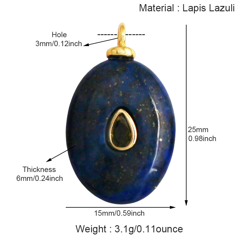 Jewelry charm pendant with jade, amethyst, amazonite, water grass, and lapis lazuli stones on 18K gold plating for necklace craft.