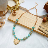 Boho stone beaded necklace with heart pendant for women by HSF Marketplace