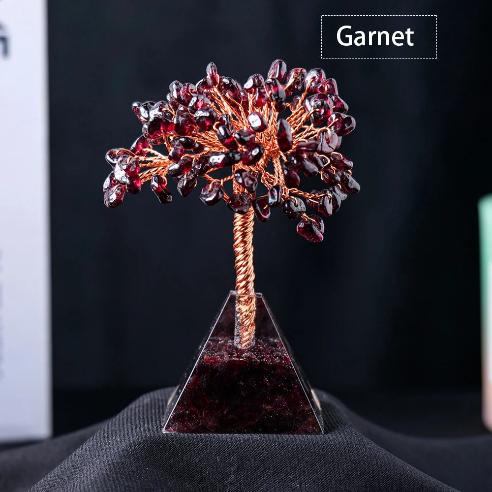 1pc Natural Crystal Tree Ornament Resin Pyramid Base Crystal Crushed Stone Fortune Tree Home Office Decoration Holiday Gift