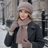 Women's 3-piece winter hat, scarf, and gloves set for cold weather by HSF Marketplace
