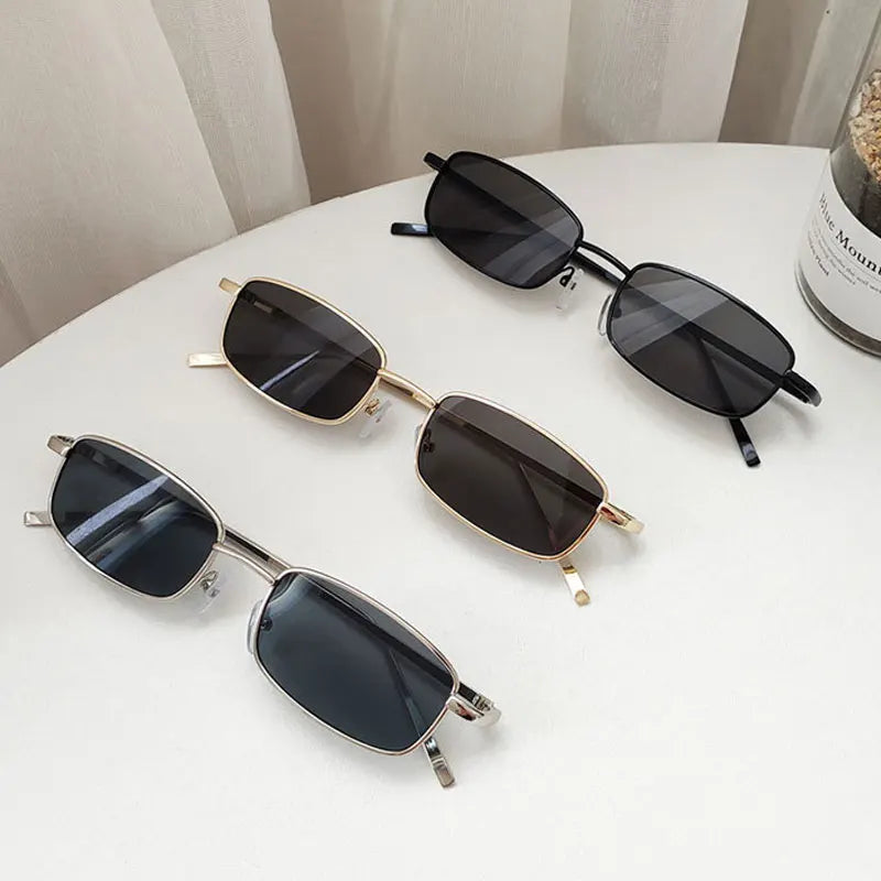 Vintage square sunglasses for men and women with metal frames, stylish driving eyewear by HSF Marketplace.