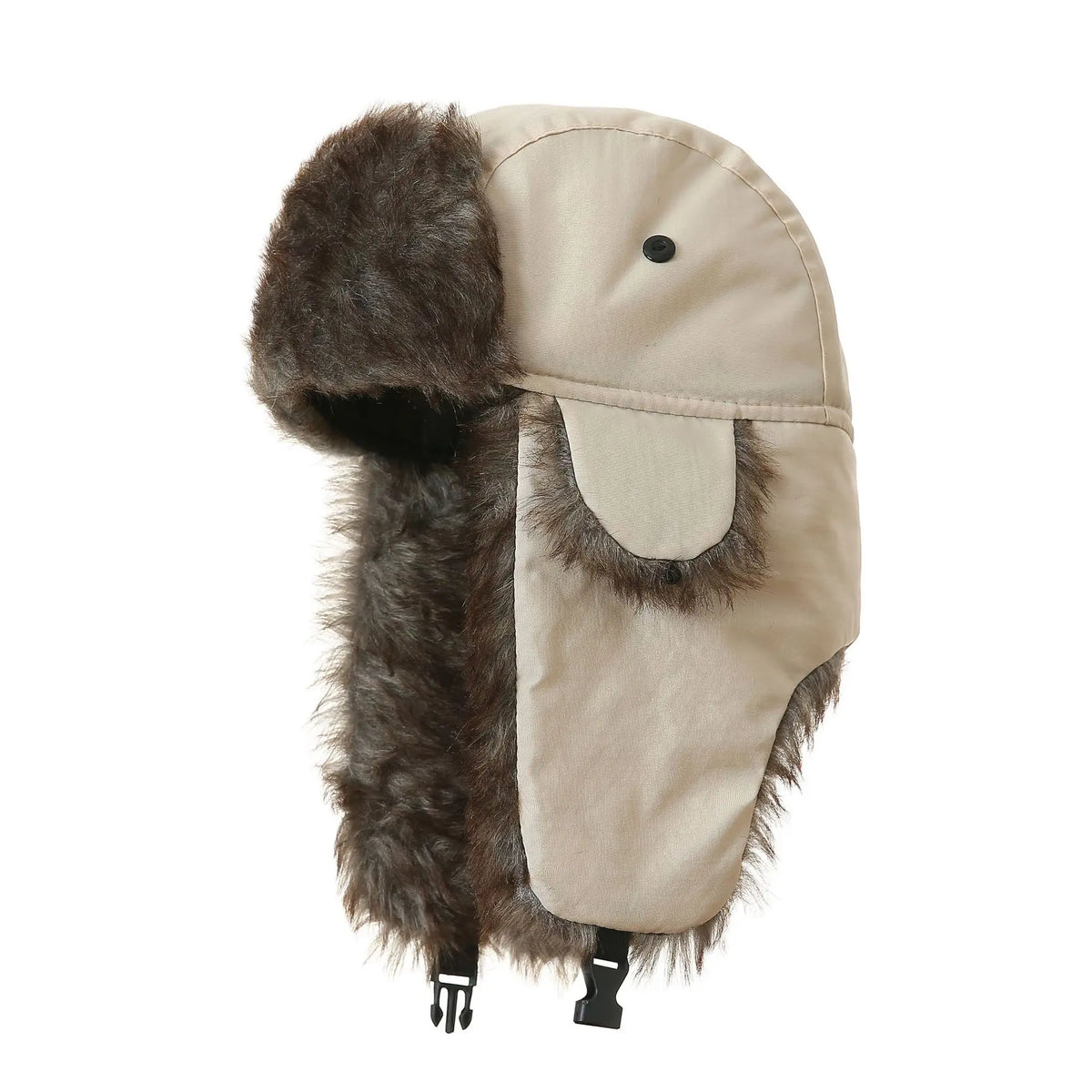 Unisex Russian faux fur trapper aviator hat with warm earflaps for winter skiing, suitable for men and women