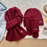 Women's knitted wool hat, scarf and gloves set in soft cashmere gray by HSF Marketplace