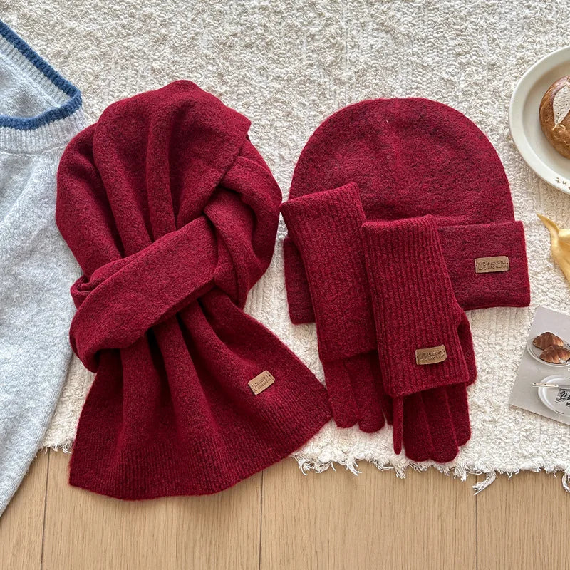 Women's knitted wool hat, scarf and gloves set in soft cashmere gray by HSF Marketplace