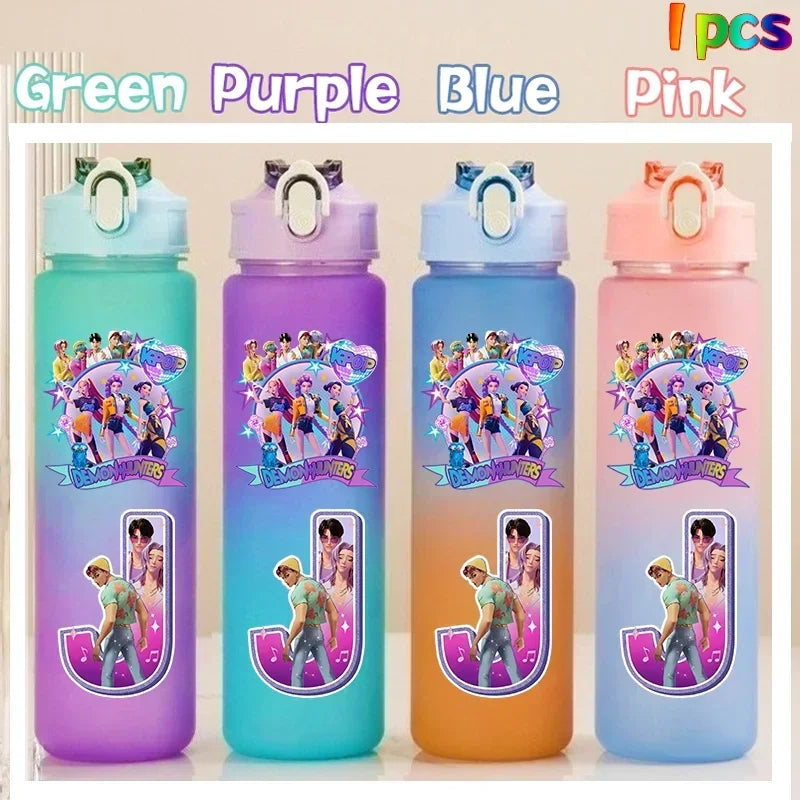 Kpop Demon Hunters gradient color water cup with straw, 750ml, by HSF Marketplace