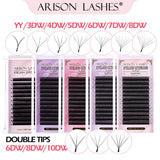 Arison 3D-6D W-Shape false eyelash extensions for creating volume fans, displayed in a lash tray