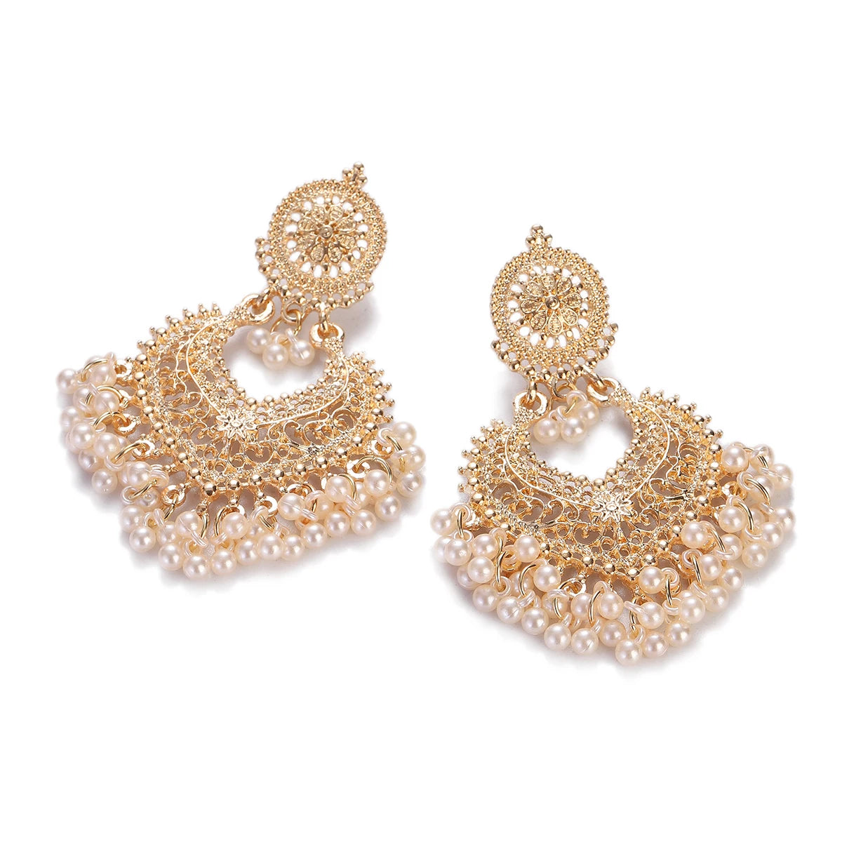 Gold heart-shaped flower dangle earrings for women by HSF Marketplace