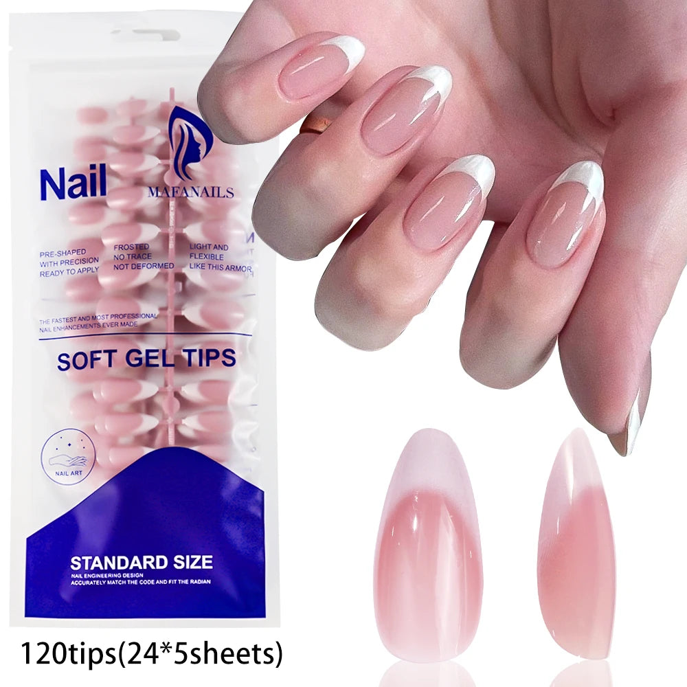 120-piece glossy pink short square coffin French full-cover press-on false nails by HSF Marketplace