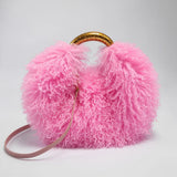 Spice Girl solid color plush women's shoulder handbag with furry texture and stylish handle, versatile casual messenger bag.