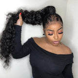 100g natural black Brazilian human hair drawstring ponytail with water wave texture and clip-in extension