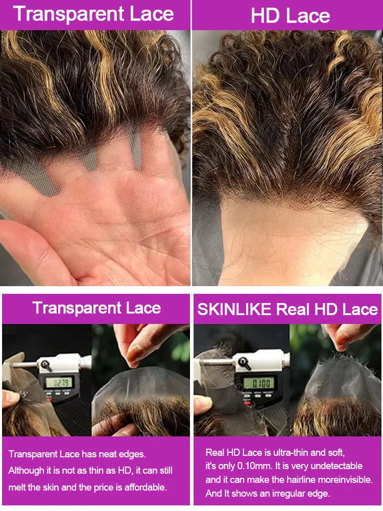 Highlight Brown Wig 13x4 HD Transparent Human Hair Deep Wave Frontal Wig Hd Lace Wigs 30 36 Inch Burmese Curly Wigs P4/27 Colored Water Wave 13x6 Full Lace Wig Wet and Wavy Lace Frontal Wigs Bleached Knot 250% Density ﻿