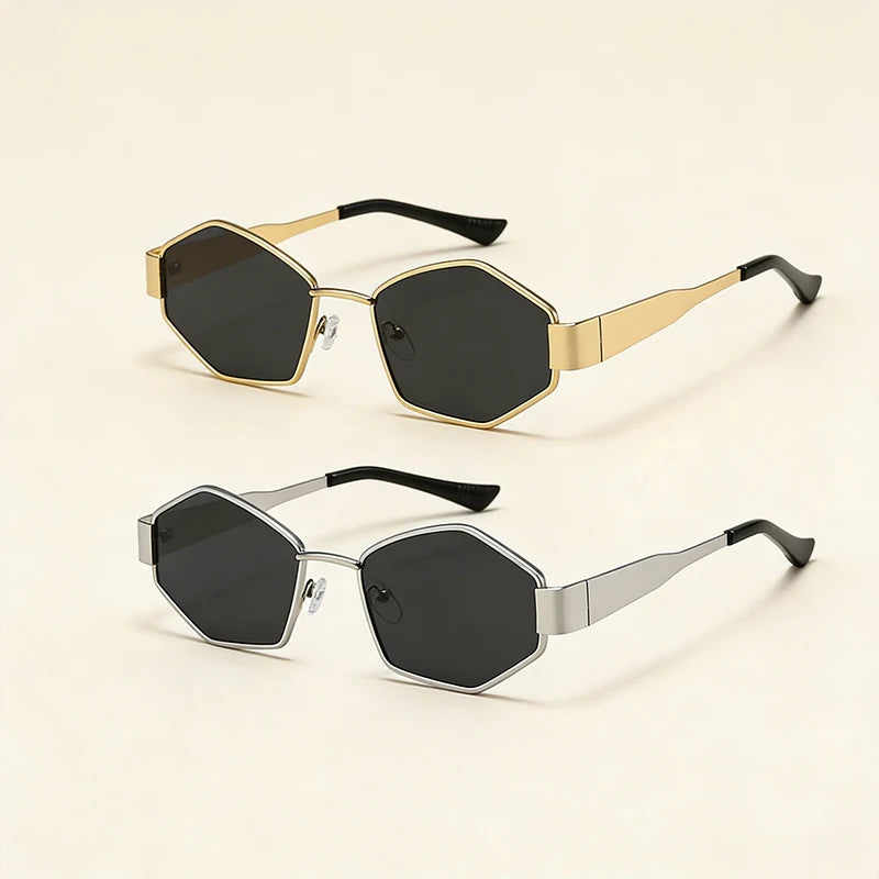 Hexagon metal sunglasses for men and women, trendy fashion eyewear for outdoor cycling
