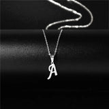 Shiny stainless steel initial letter pendant necklace for women, featuring a simple clavicle chain choker style jewelry piece.