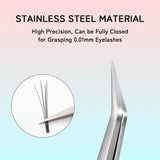LUKATME Eyelash Tweezer Anti-Slip Fiber Tip Eyelash Extension Tools Stainless Steel Professional Precision Tweezer for Makeup