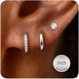 S925 sterling silver mini cubic zirconia earrings set, hypoallergenic stacked design for women