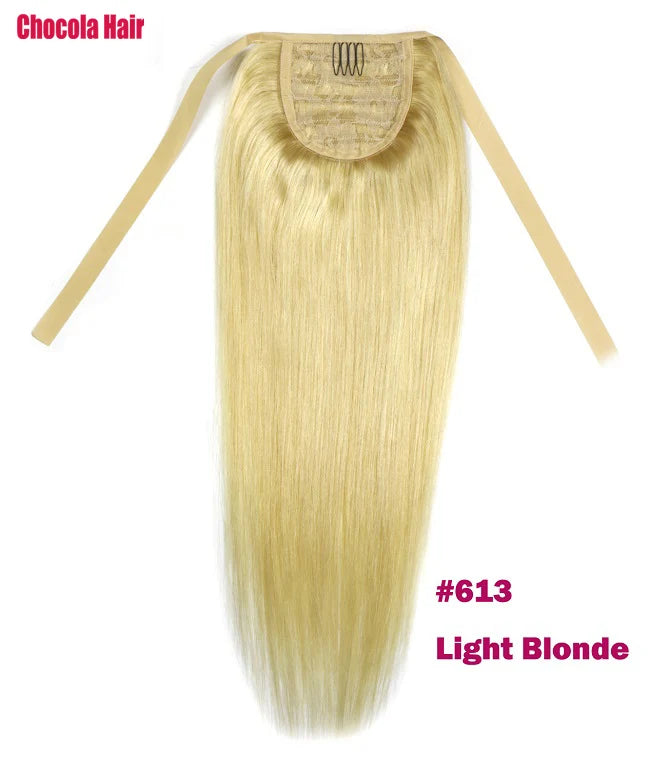 Chocola 16–18 inch Brazilian Remy human hair ribbon ponytail clip-in extension, straight style