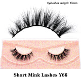 3D real mink false eyelashes with fluffy, wispy short clusters in a natural lash style
