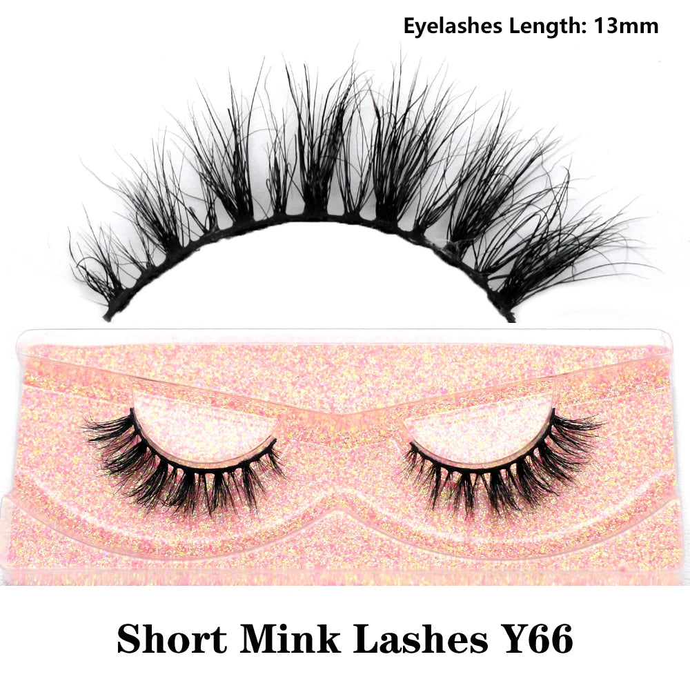 3D real mink false eyelashes with fluffy, wispy short clusters in a natural lash style