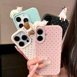 Polka dot pattern iPhone phone case with cute cartoon cat design by HSF Marketplace
