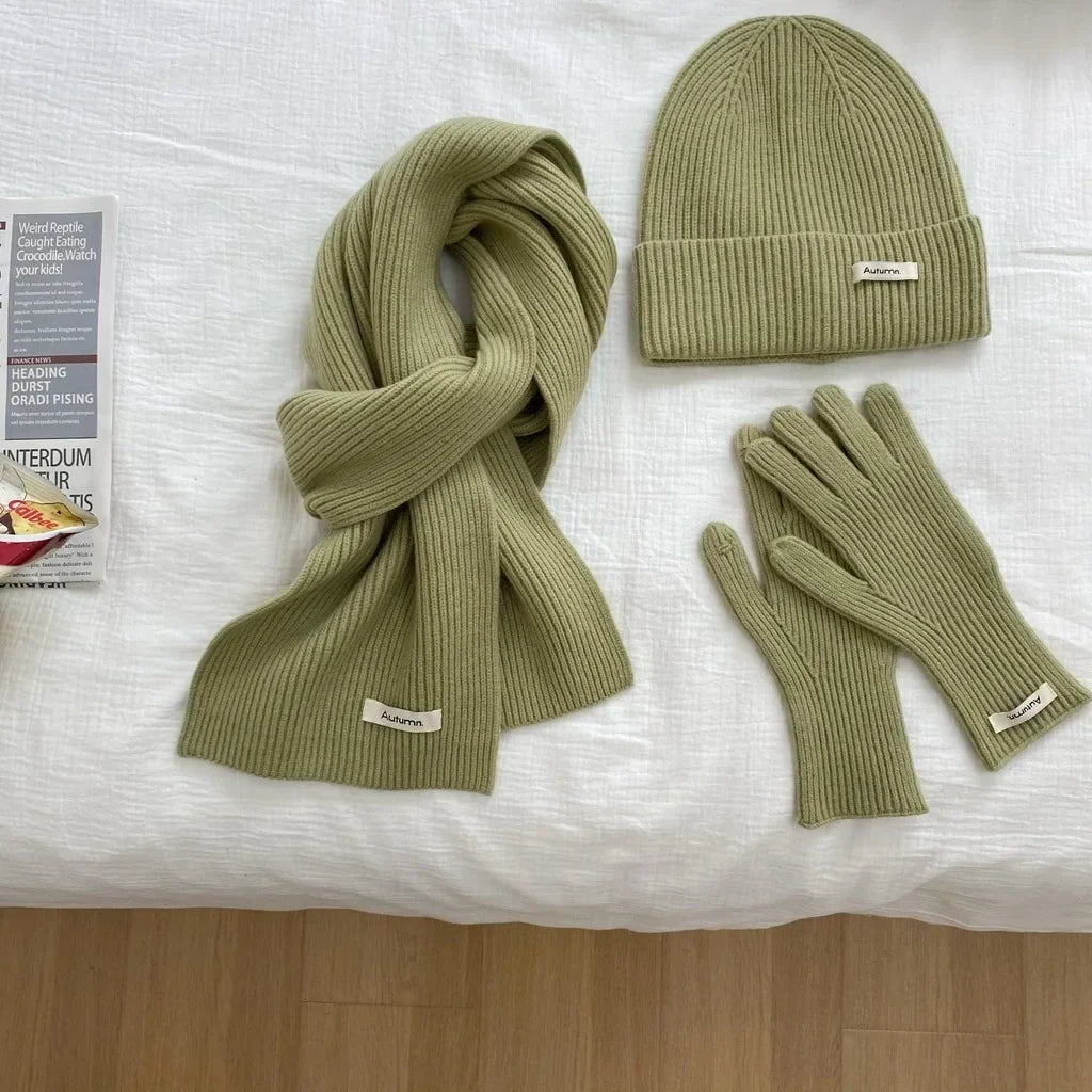 Warm women's knitted hat, scarf and gloves set for autumn and winter by HSF Marketplace