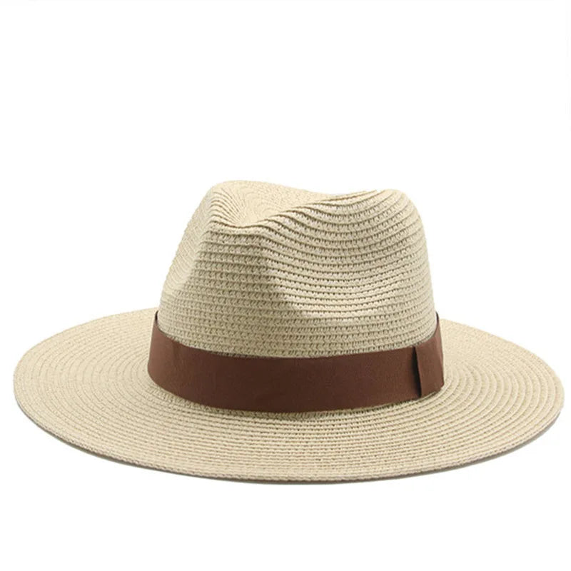 Women's black ribbon Panama straw hat for spring and summer sun protection, by HSF Marketplace
