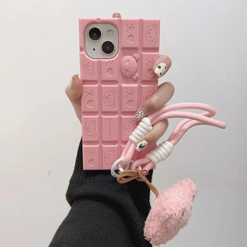 3D Rilakkuma phone case for iPhone 11–17 with cute strap by HSF Marketplace